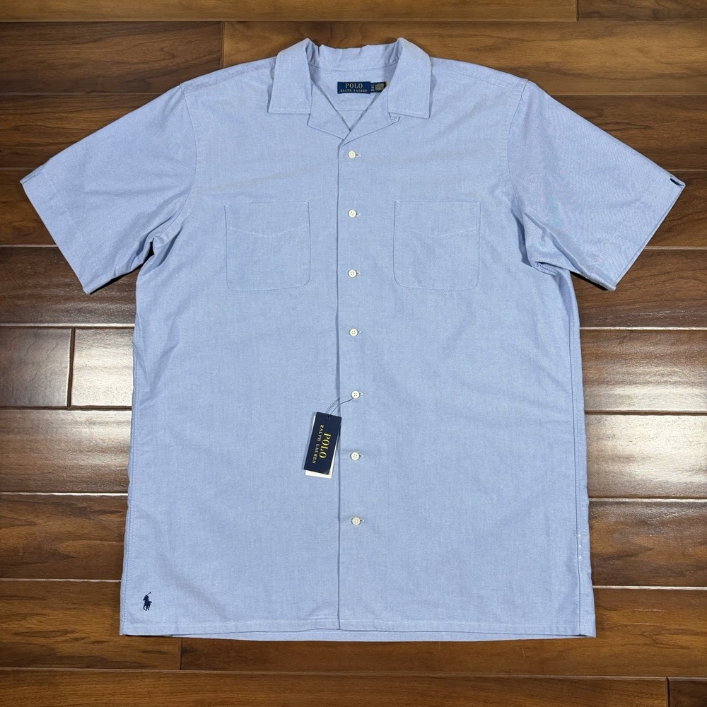 Polo Ralph Lauren Men's Size XLT Blue‎ Oxford Camp Button Up Shirt S/S